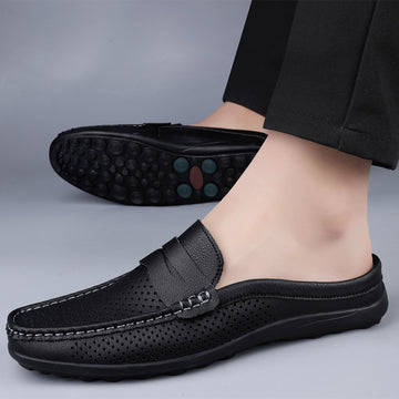 Men's Penny Loafers - Perforated Open Back Mule Slip-On