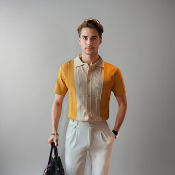 Men’s Short Sleeve Polo Shirt with Contrast Panel Detail