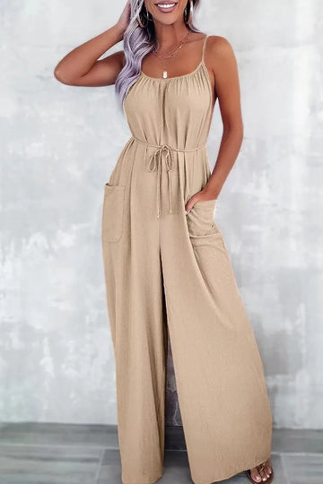 Women's Spaghetti Strap Jumpsuit - Side Pockets - Sleeveless