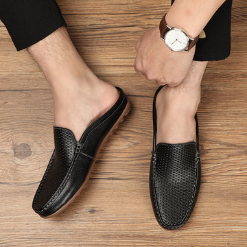 Men's Slip-On Mule Loafers - Open Back Perforated Flat