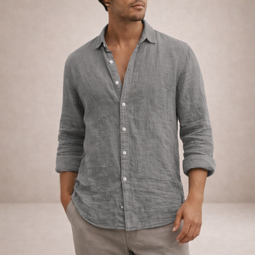 Men's Shirt Linen Long Sleeve Button Down Spread Collar