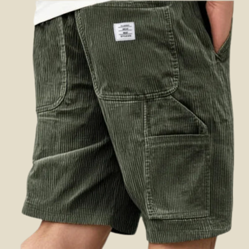 Men's Corduroy Cargo Shorts - Mid Length - Elasticated Waist