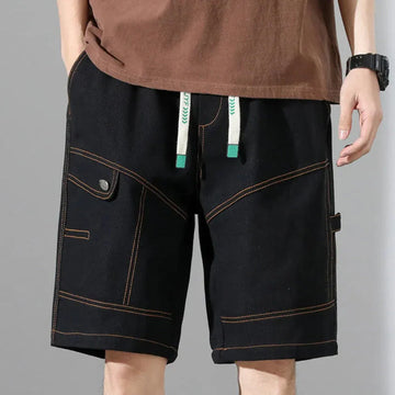 Men's Cargo Shorts - Contrast Stitching - Drawstring Waist - Utility Pockets
