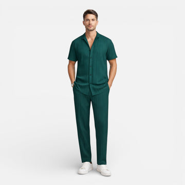 Men's Short Sleeve Mandarin Shirt - Drawstring Trousers Matching Set