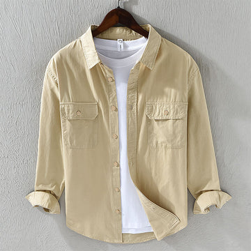 Men’s Long Sleeve Button Front Shirt with Chest Flap Pockets