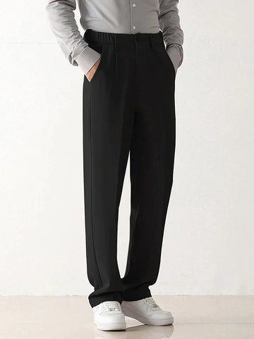 Men's Wide Leg Formal Trousers - High Waisted Side Zip Pockets