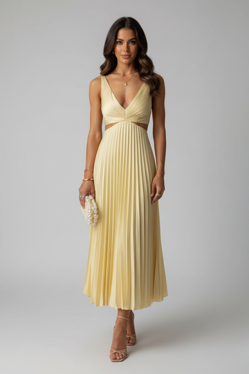 Women's Maxi Dress V-Neck Pleated