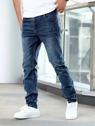 Men’s Mid Rise Straight Cut Jeans with Fly Front and Belt Loops