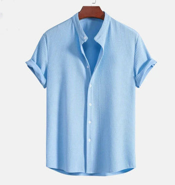 Men’s Mandarin Collar Short Sleeve Shirt – Relaxed Fit