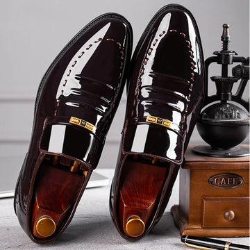 Men’s Patent Leather Loafers – Slip-On Formal Shoes – Elegant & Polished Finish
