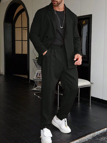 Men's Two-Piece Suit - Single-Breasted Blazer - Pleated Trousers
