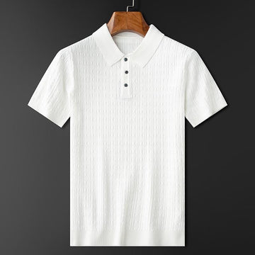 Men’s Textured Short Sleeve Polo Shirt with Three-Button Placket