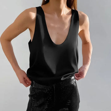 Women's Satin Tank Top Deep V-Neck