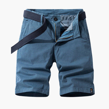 Men's Chino Shorts - Textured Check Pattern - Zip Fly - Belt Included - Front and Back Pockets - Knee Length