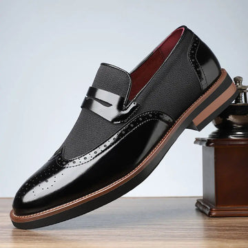 Men's Brogue Penny Loafers - Mixed Materials - Metal Strap Detail