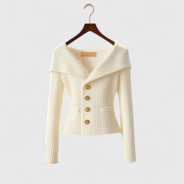 Women’s Off-Shoulder Sweater – Elegant Button-Up Knit for Smart & Evening Wear