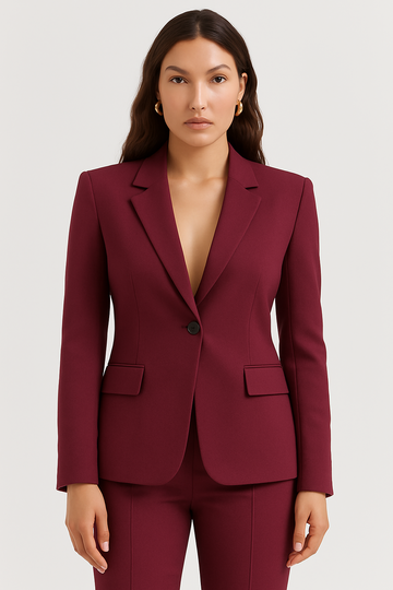 Women’s Tailored Blazer – Single-Breasted – Slim Fit – Wine Red