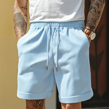 Men's Pull-On Shorts - Metal Tip Drawstring - Turnup Cuff Hem