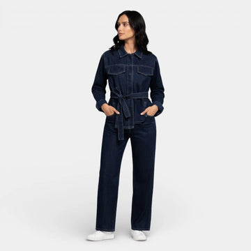 Women’s Denim Two Piece Set with Button Front Jacket and Straight Leg Jeans