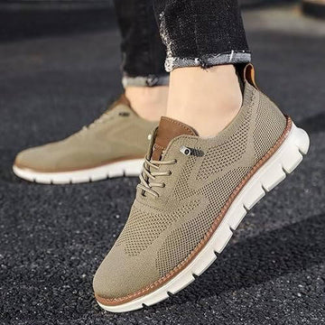 Men's Lace-Up Knit Mesh Sneakers - Leather Trim Details
