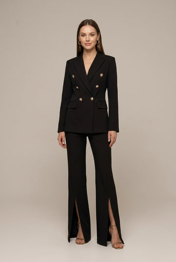 Women's Tailored Double-Breasted Pant Suit - Flared Trousers