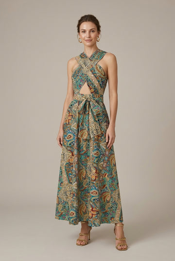 Women's Printed Halter Neck High Slit Maxi Dress