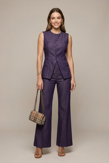 Women's Two-Piece Set - Tailored Sleeveless Top - Matching Wide Leg Trousers