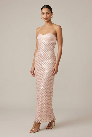 Women's Strapless Sequin Scale Maxi Dress - Sweetheart Neckline
