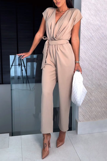 Women’s Tailored V-Neck Belted Jumpsuit – Elegant Summer Silhouette