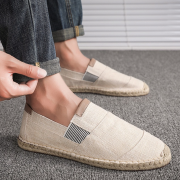 Men’s Lightweight Canvas Slip On Espadrilles with Woven Jute Sole and Elastic Side Panels