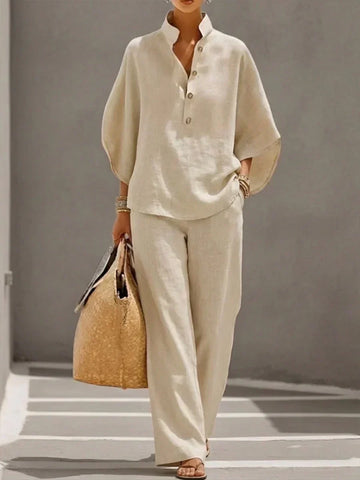 Women's Linen Two-Piece Set Batwing Sleeve
