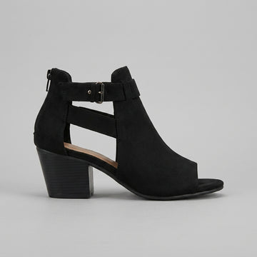 Women's Peep Toe Block Heel Sandals - Cut-Out Ankle Buckle Strap
